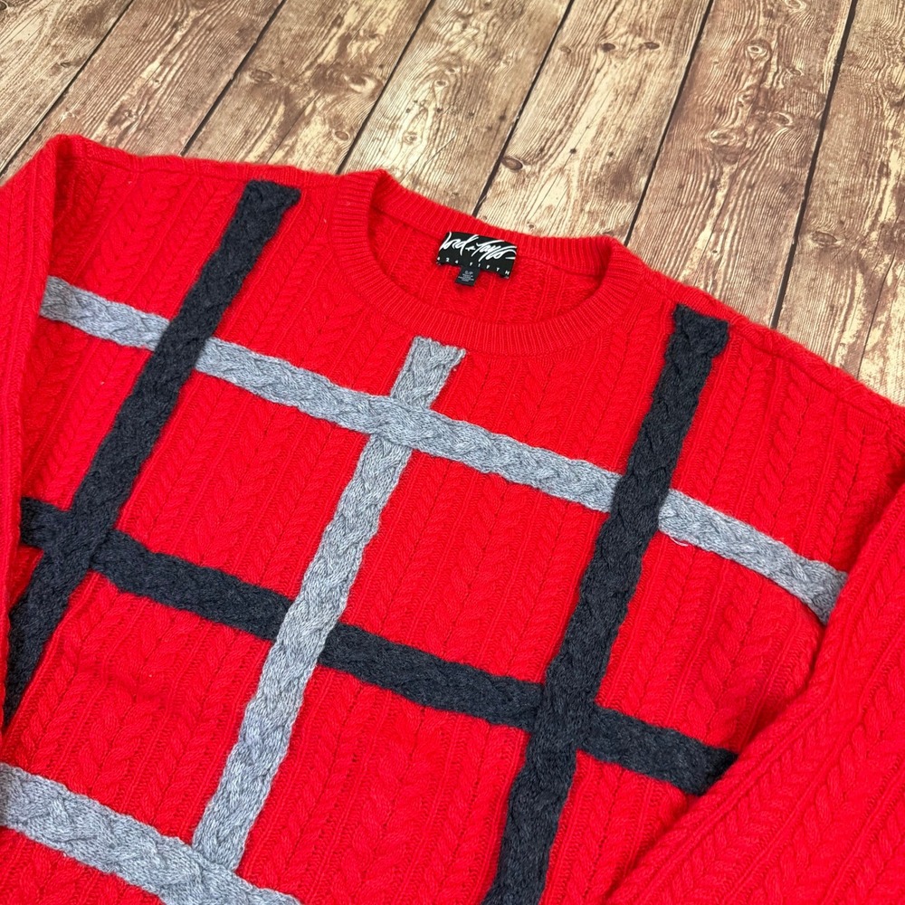 Lord & Taylor 424 Fifth Sweater Mens Small Red Wool Cashmere Cable Knit